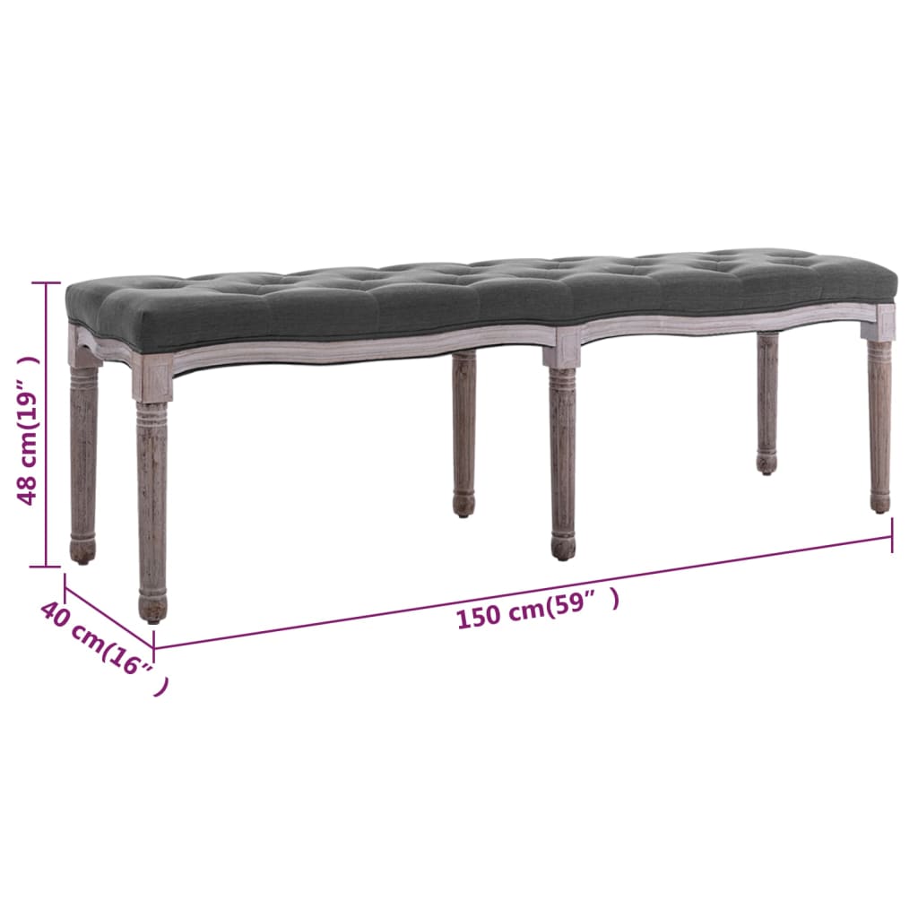 Banc Lin Bois solide 150x40x48 cm Gris foncé