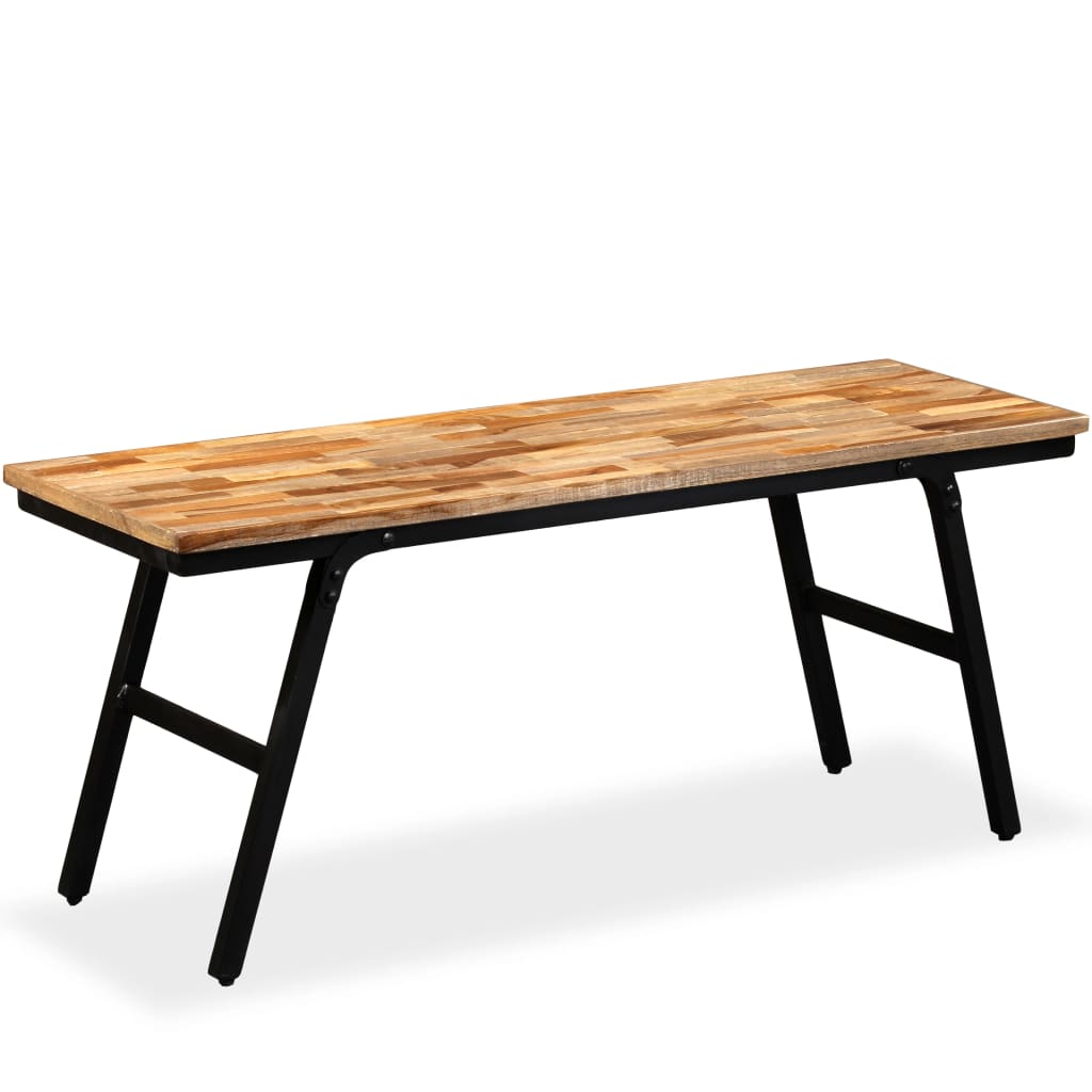 Banc Teck de récupération et acier 110 x 35 x 45 cm