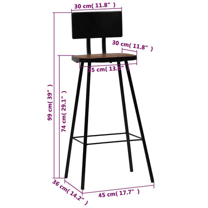 Tabourets de bar lot de 2 bois massif de récupération