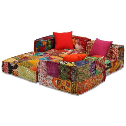 Pouf modulaire à 3 places Patchwork Tissu