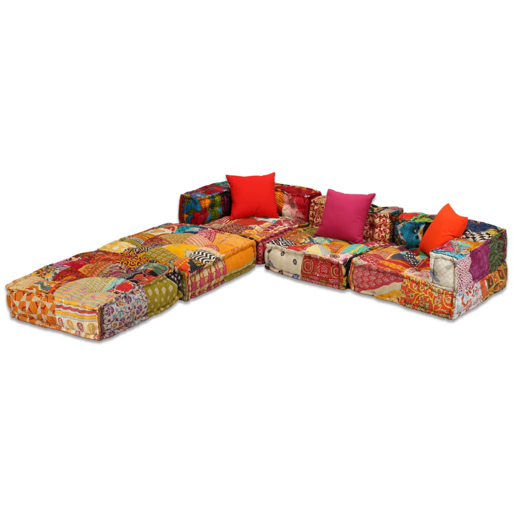 Pouf modulaire à 3 places Patchwork Tissu