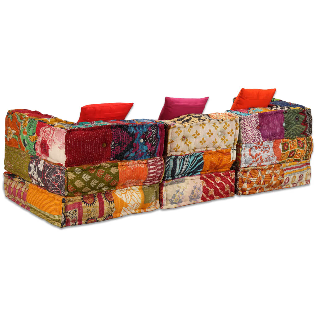 Pouf modulaire à 3 places Patchwork Tissu