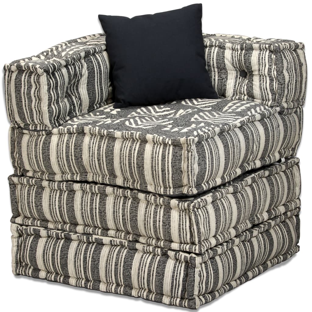 Pouf modulaire à 4 places Gris rayé Tissu