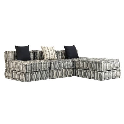 Pouf modulaire à 3 places Gris rayé Tissu