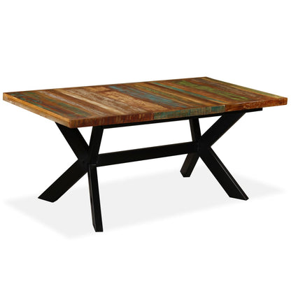 Table à manger Bois récupération massif et croix en acier 180cm