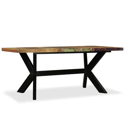 Table à manger Bois récupération massif et croix en acier 180cm