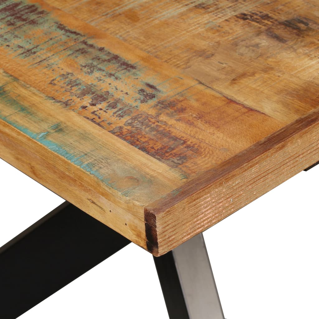 Table à manger Bois récupération massif et croix en acier 180cm