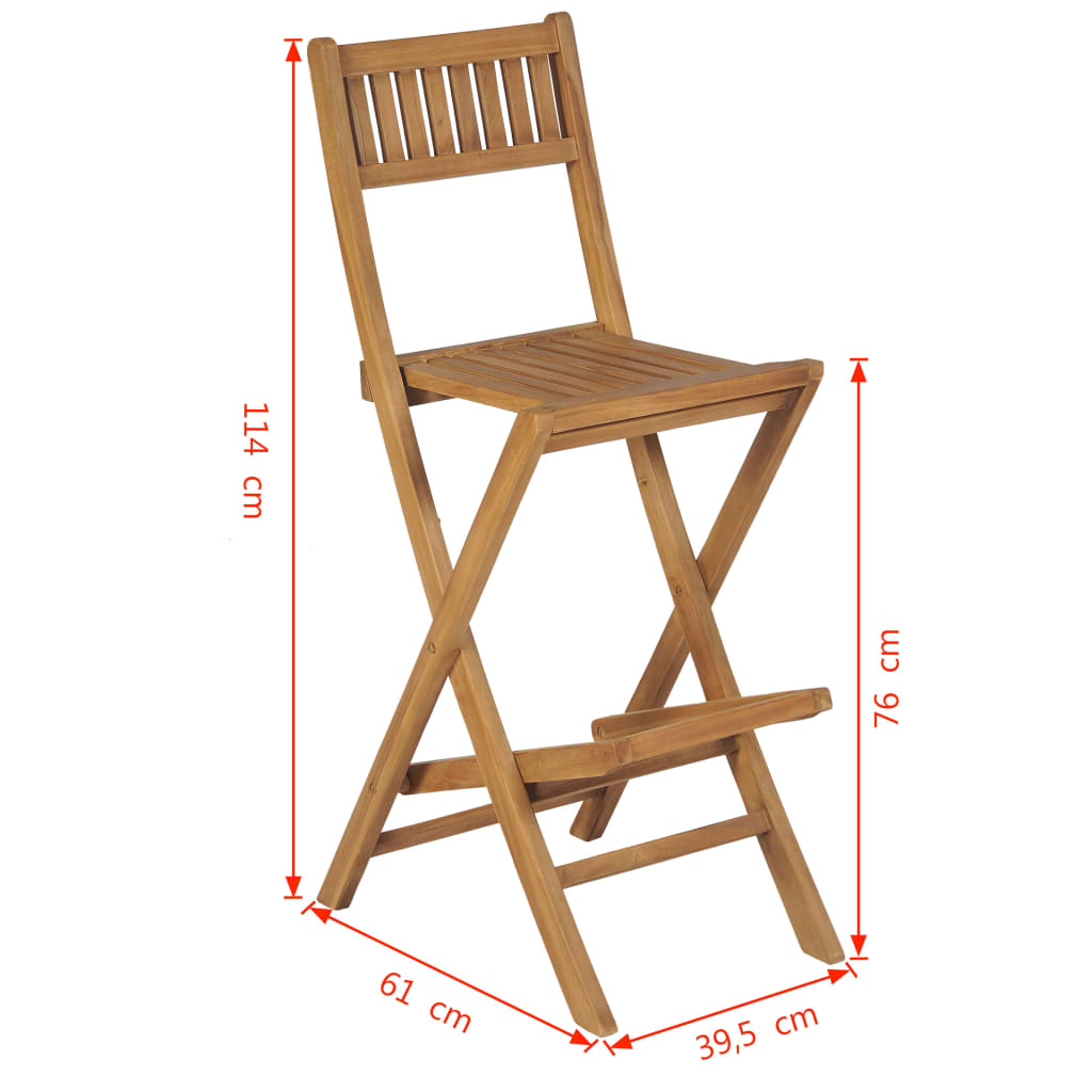 Tabourets pliables de bar d'extérieur lot de 2 bois teck solide