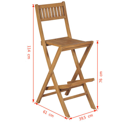 Tabourets pliables de bar d'extérieur lot de 2 bois teck solide