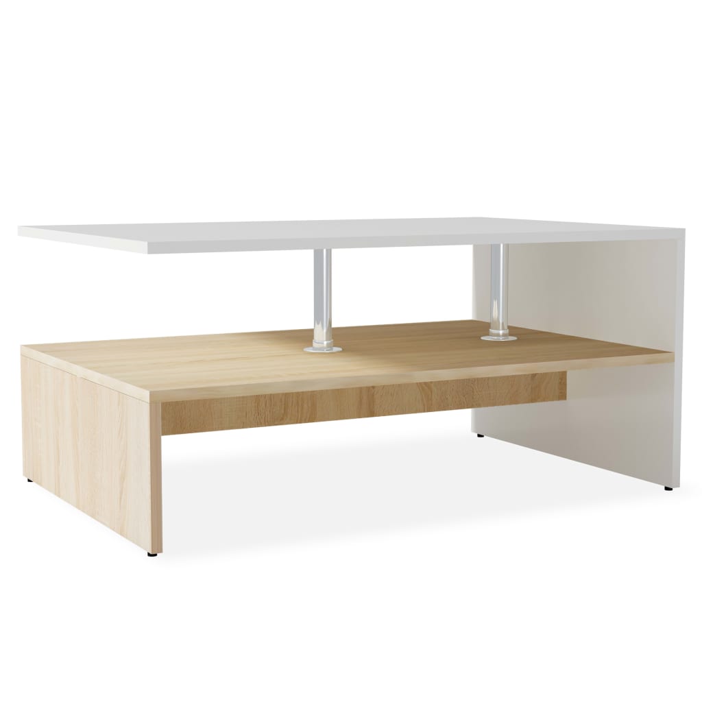 Table basse Bois d'ingénierie 90x59x42 cm Chêne et blanc