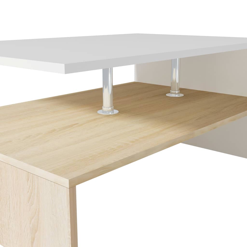 Table basse Bois d'ingénierie 90x59x42 cm Chêne et blanc