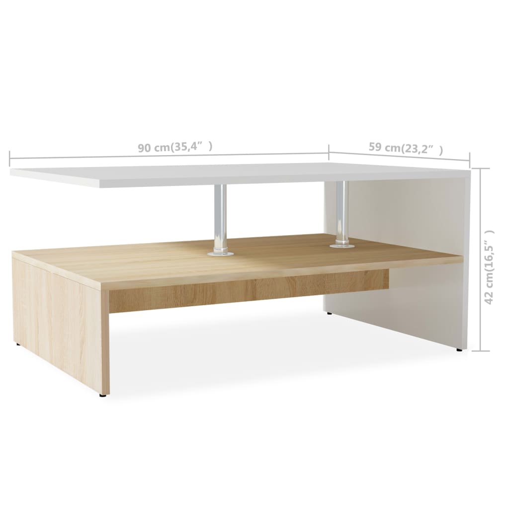 Table basse Bois d'ingénierie 90x59x42 cm Chêne et blanc