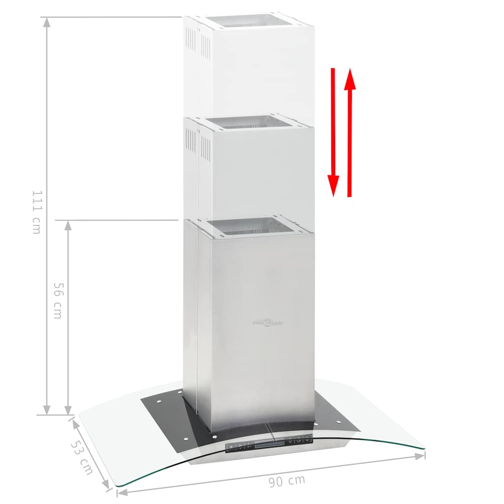 Hotte îlot avec écran tactile LCD et capteur 90 cm 756 m³/h LED