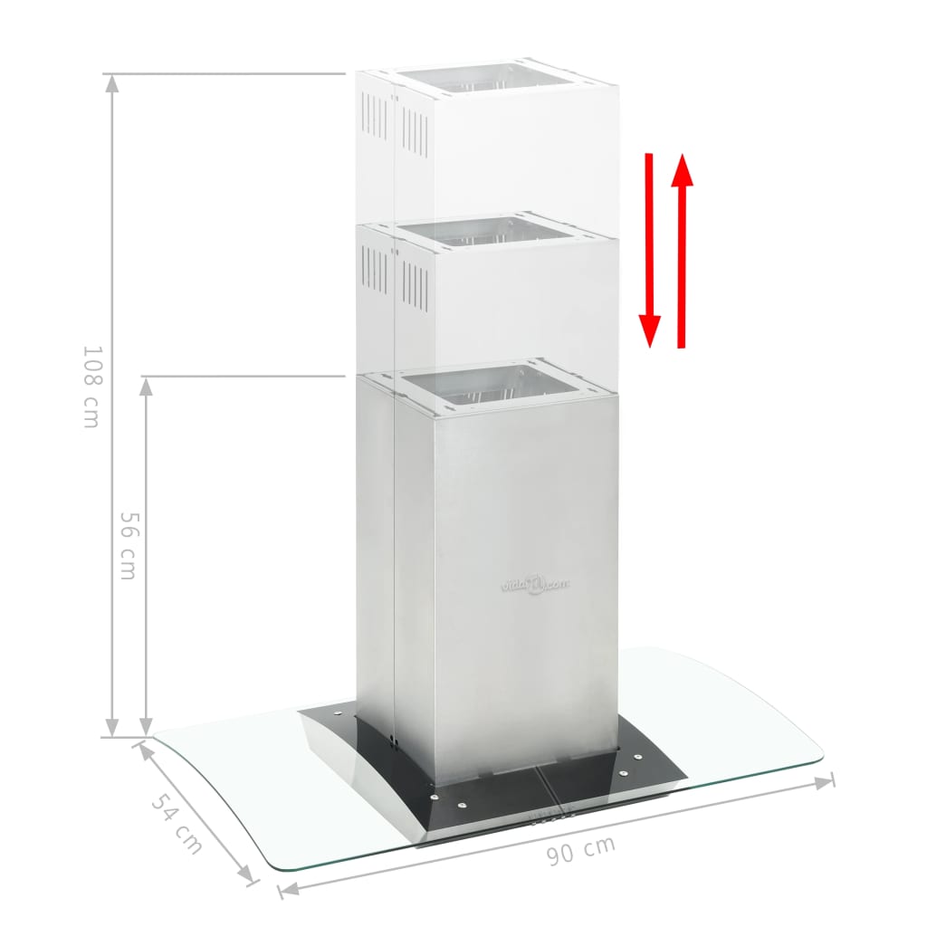 Hotte îlot 90 cm Acier inoxydable 756 m³/h LED