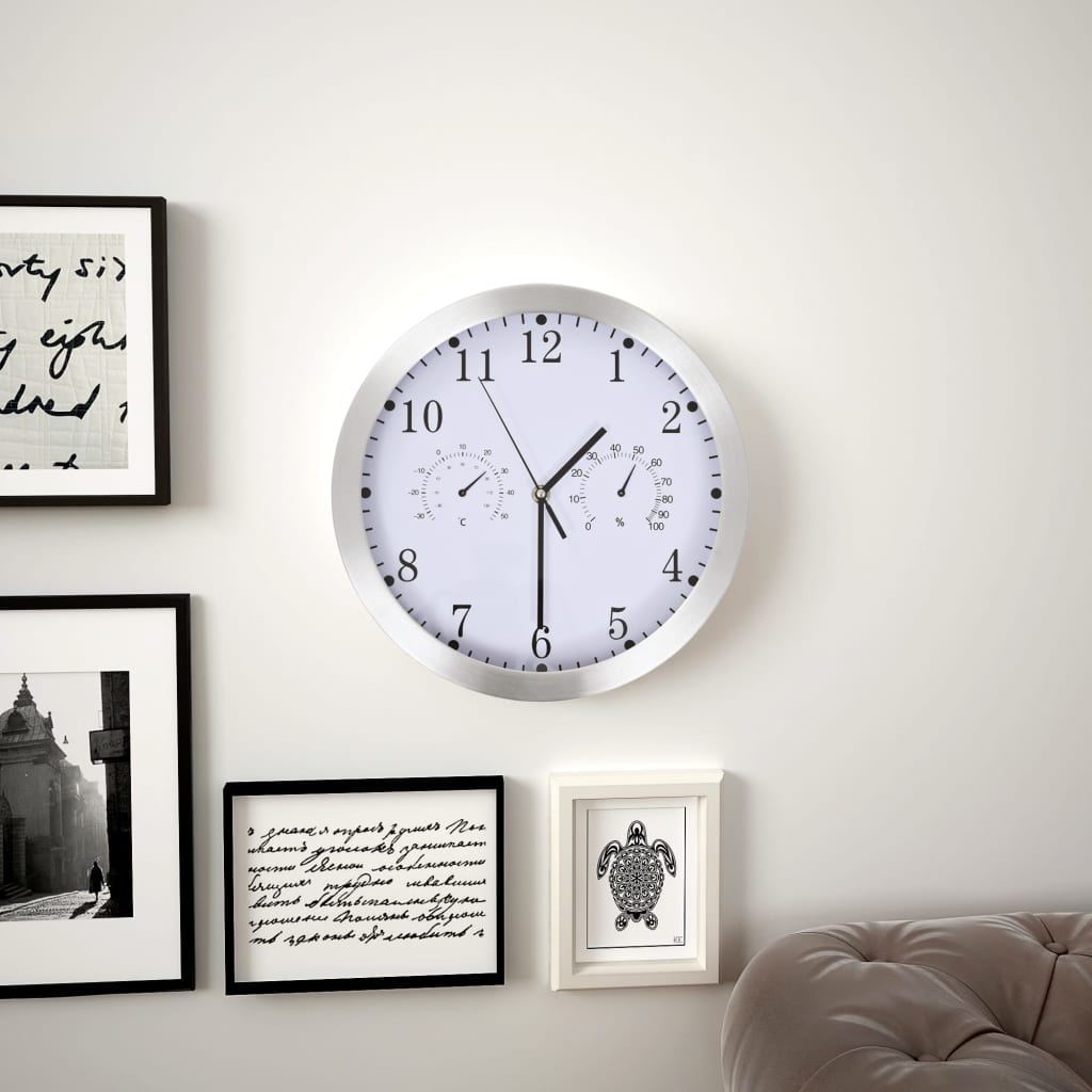 Horloge murale à quartz Hygromètre et thermomètre 30 cm Blanc