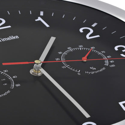 vidaXL Horloge murale à quartz Hygromètre et thermomètre 30 cm Noir