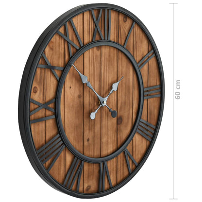 Horloge murale vintage à quartz Bois et métal 60 cm XXL