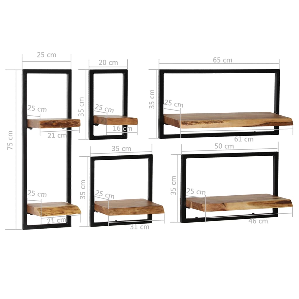 Set d'étagères murales 5 pcs Bois d'acacia massif et acier