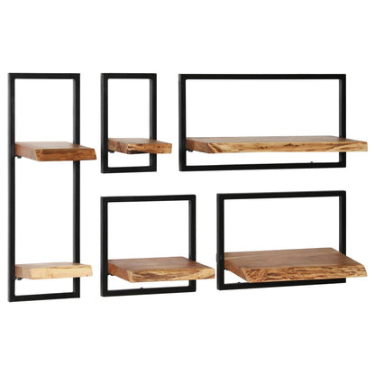 Set d'étagères murales 5 pcs Bois d'acacia massif et acier