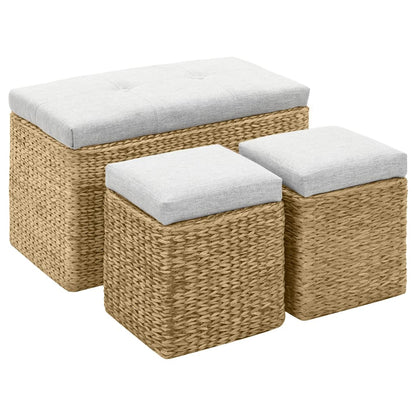 Banc avec 2 poufs Jacinthe d'eau Gris