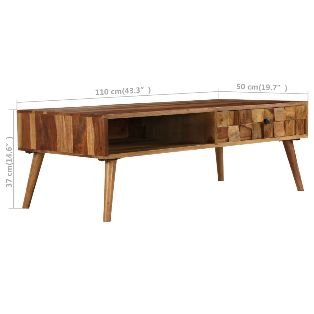 Table basse Bois massif avec finition miel 110x50x37 cm