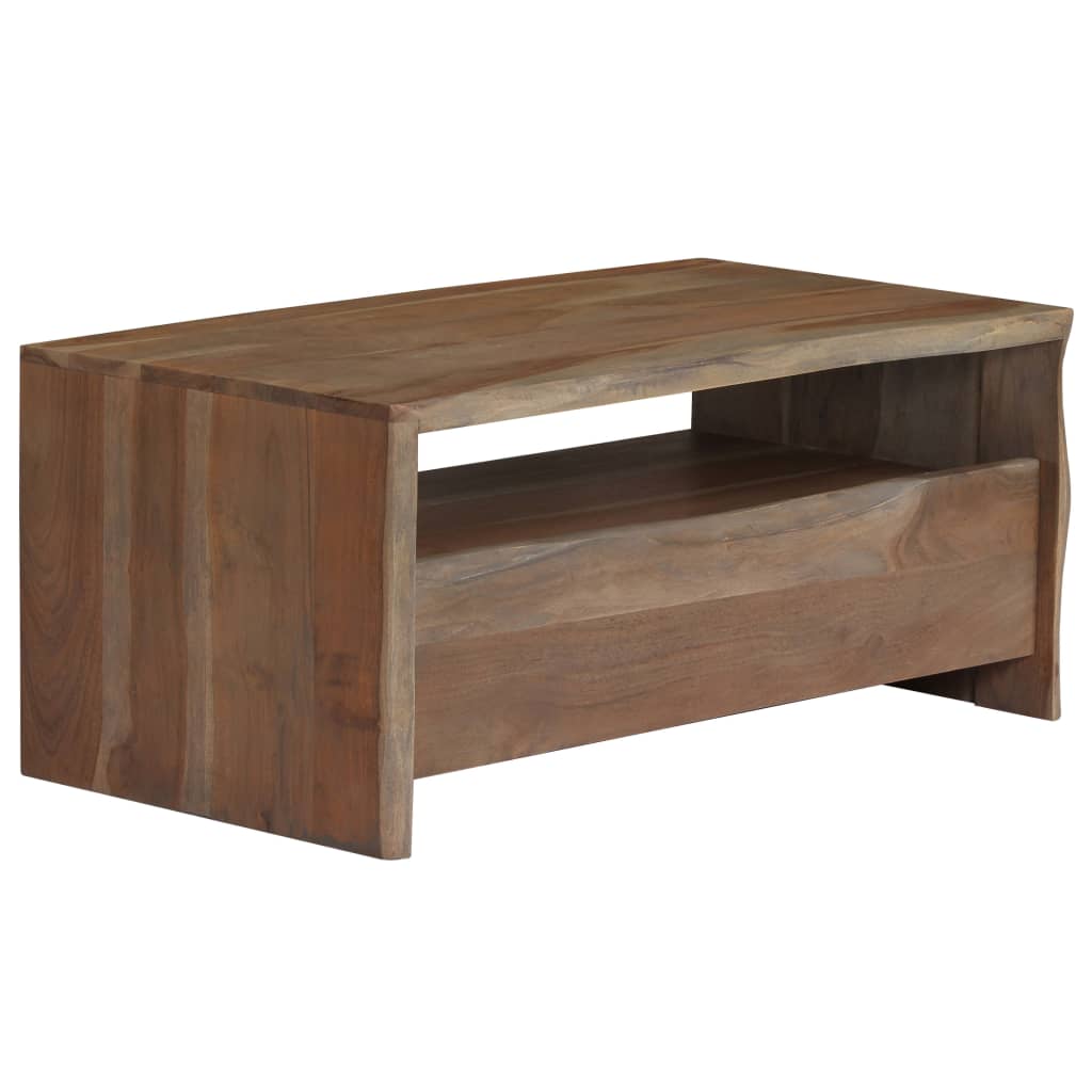 Table basse Acacia massif Bord assorti 90x50x40 cm Gris