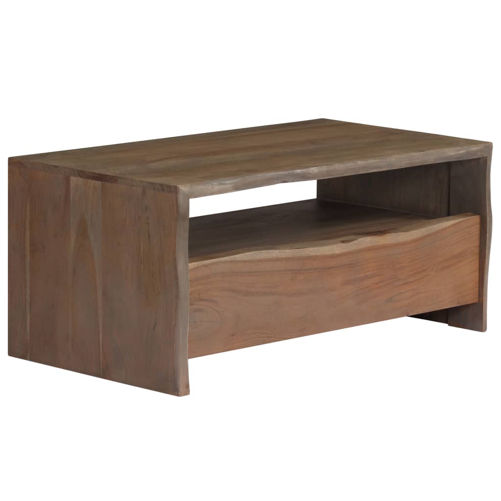 Table basse Acacia massif Bord assorti 90x50x40 cm Gris