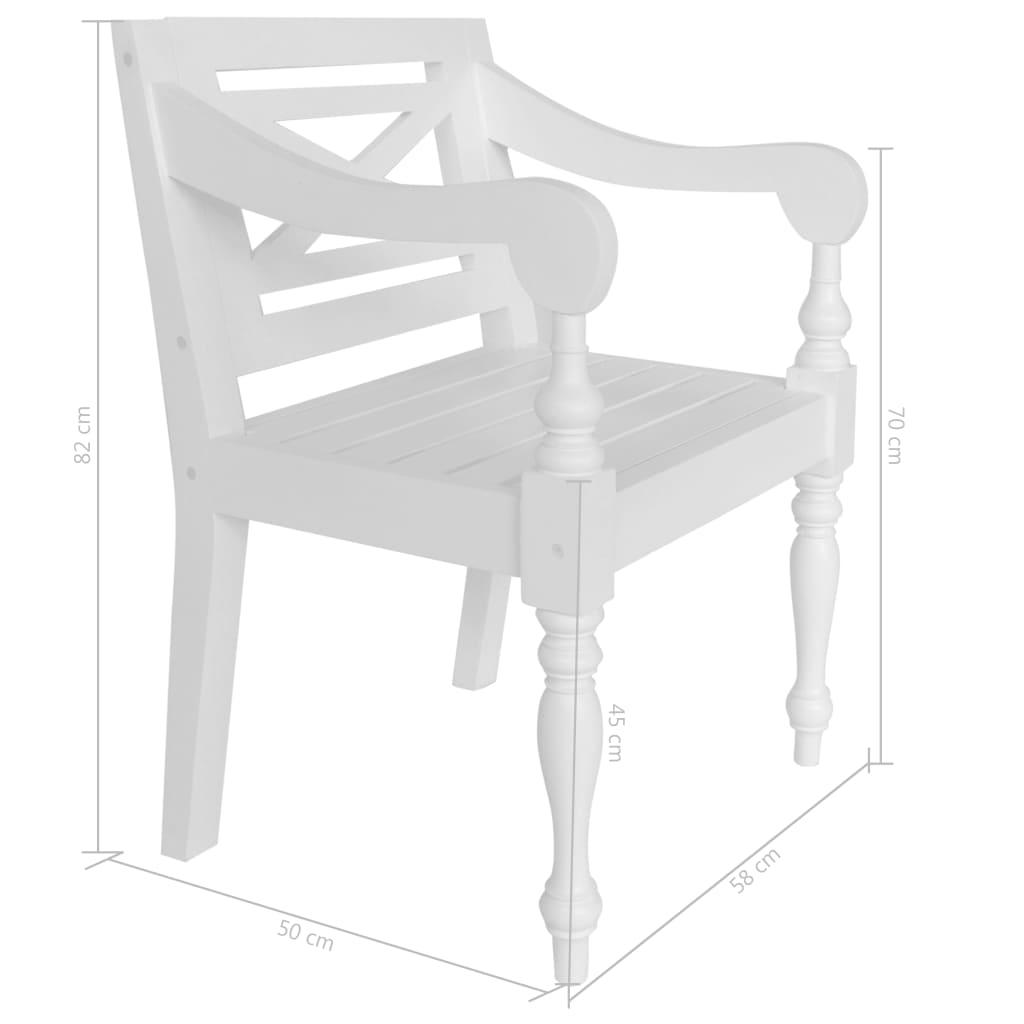 Chaises Batavia lot de 2 blanc bois d'acajou massif