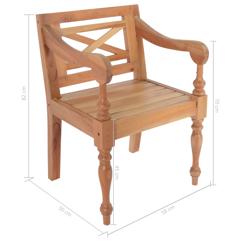 Chaises Batavia lot de 2 marron clair bois d'acajou solide