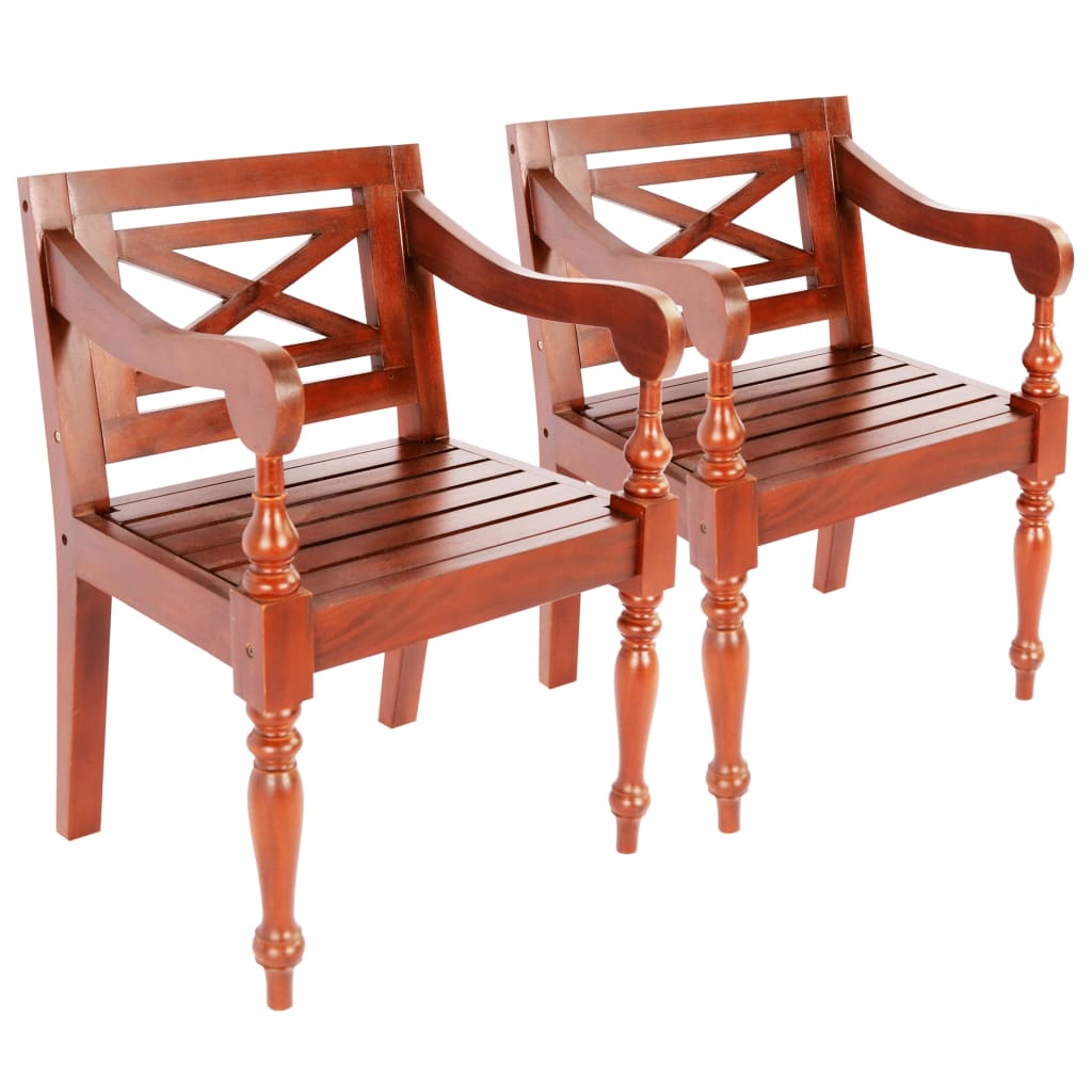 Chaises Batavia lot de 2 marron foncé bois d'acajou solide