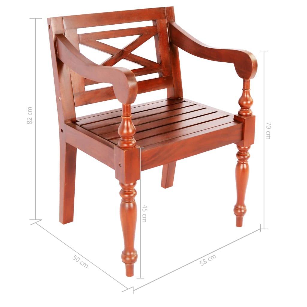 Chaises Batavia lot de 2 marron foncé bois d'acajou solide