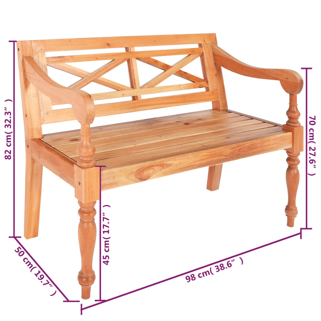 Banc Batavia 98 cm Bois d'acajou massif Marron clair