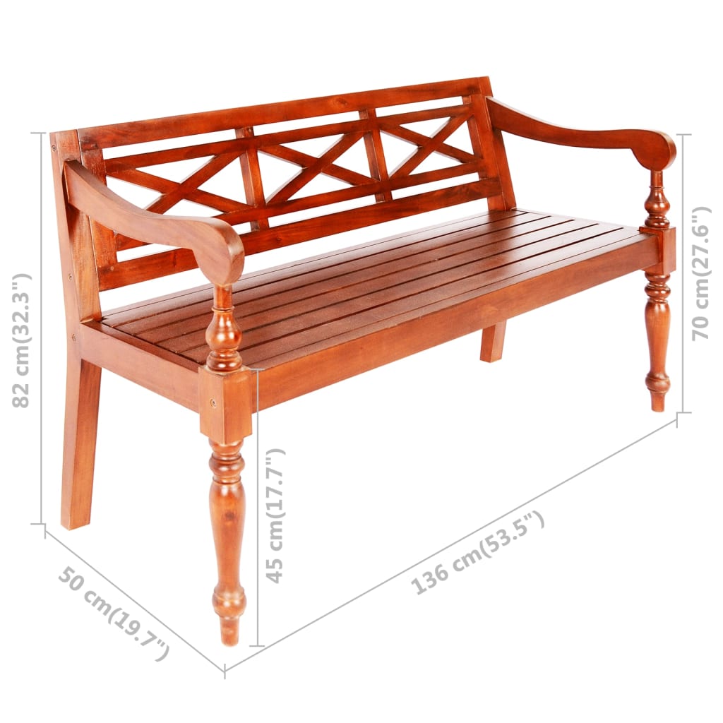 Banc Batavia 136 cm Bois d'acajou massif Marron foncé