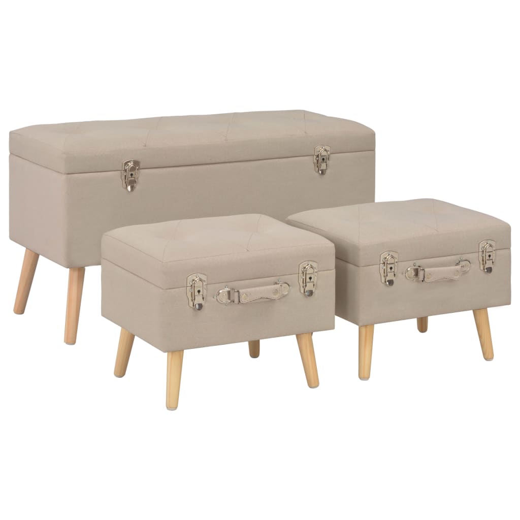 Tabourets de rangement lot de 3 Beige Tissu