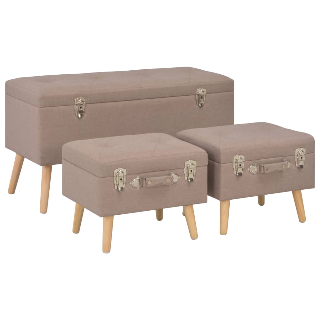 Tabourets de rangement lot de 3 Marron Tissu