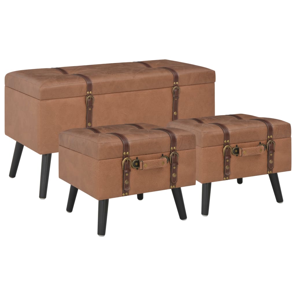 Tabourets de rangement lot de 3 Marron Similicuir