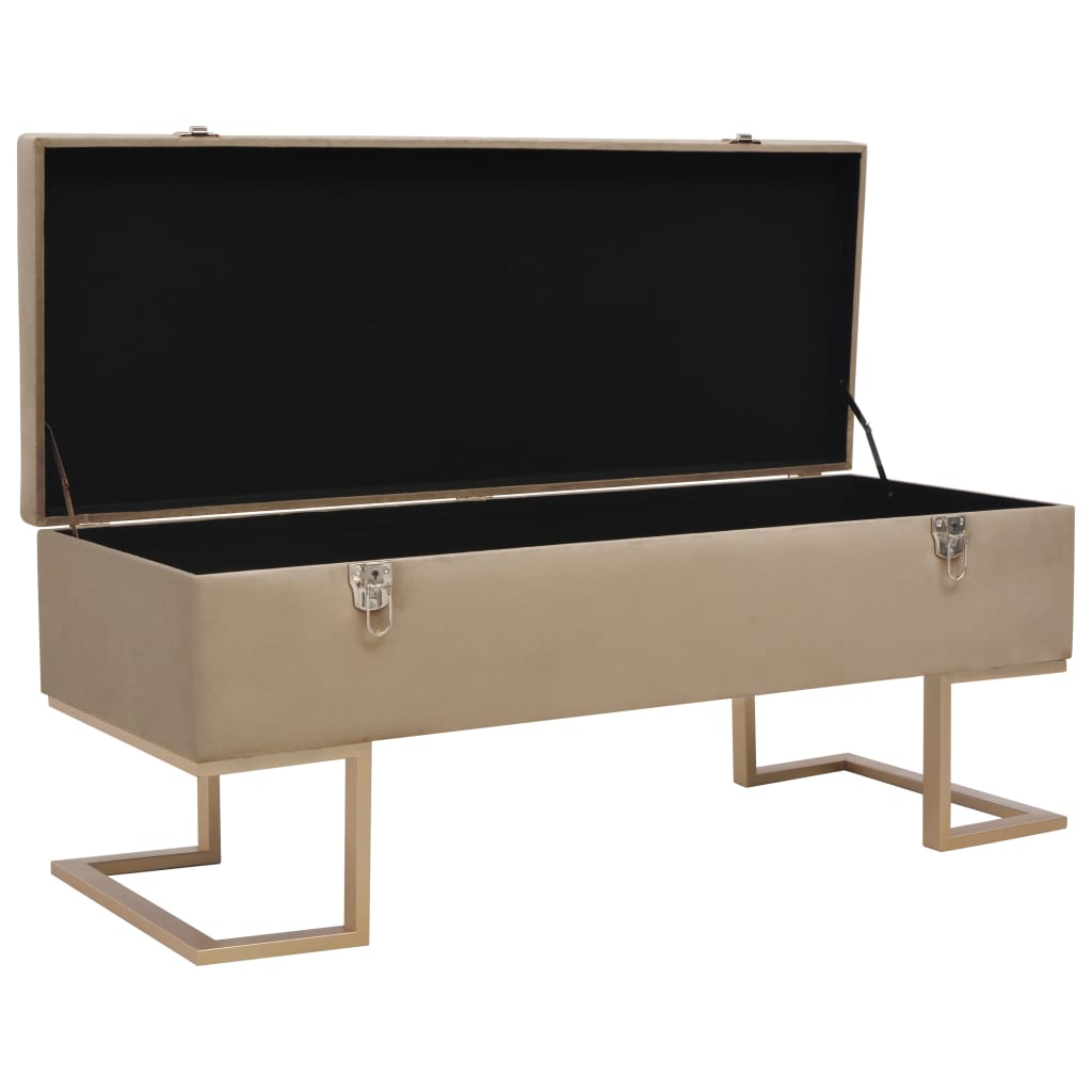 Banc avec compartiment de rangement 105 cm Beige Velours