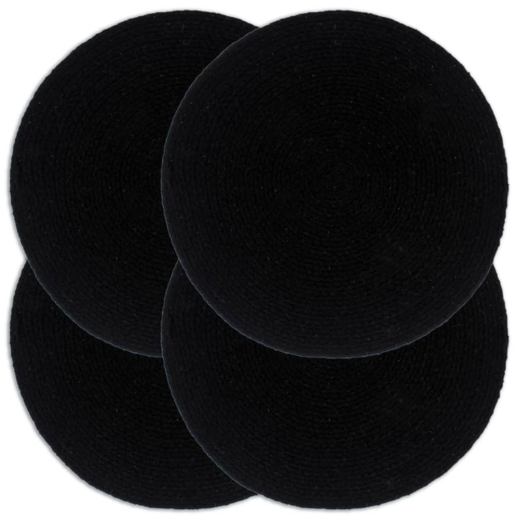 Napperons 4 pcs Noir Plain 38 cm Rond Coton