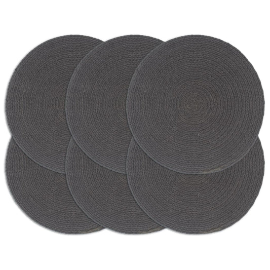 Napperons 6 pcs Gris foncé Plain 38 cm Rond Coton