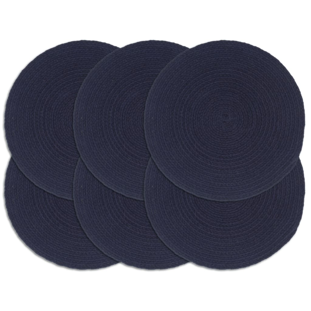 Napperons 6 pcs Bleu marine Plain 38 cm Rond Coton