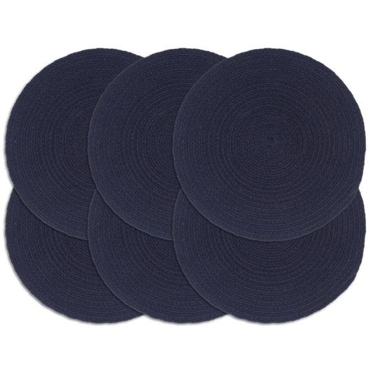 Napperons 6 pcs Bleu marine Plain 38 cm Rond Coton