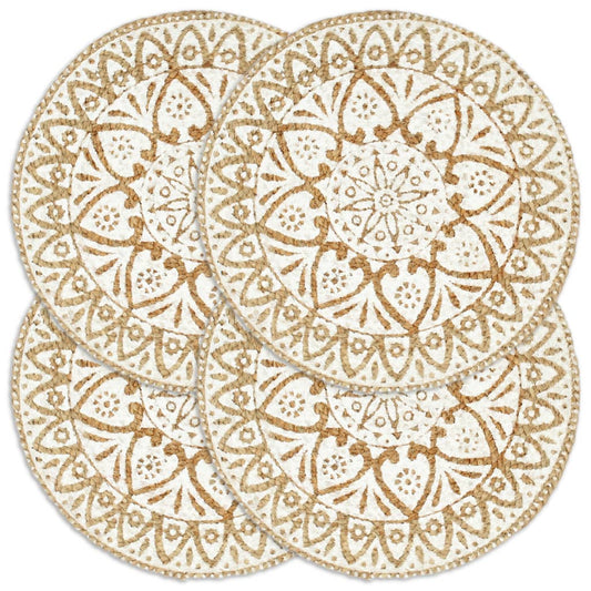 Napperons 4 pcs Blanc 38 cm Rond Jute