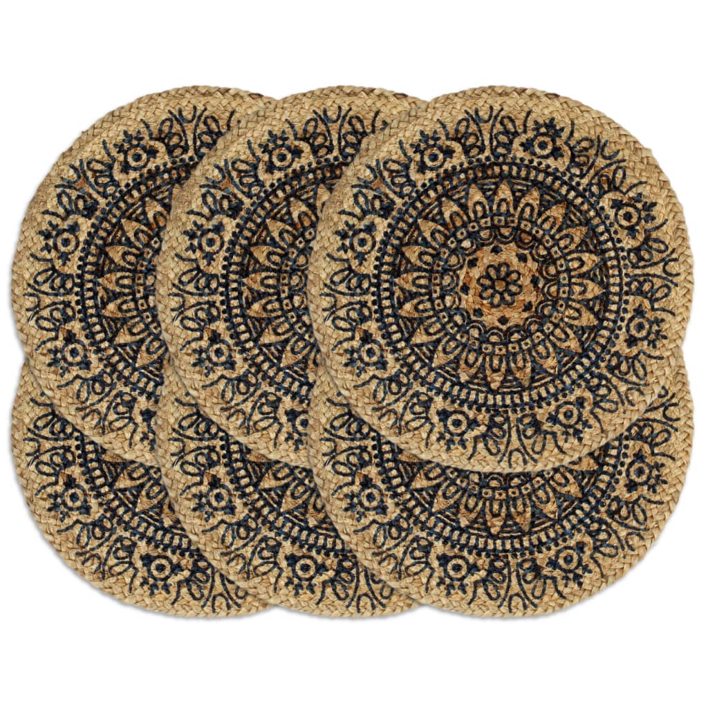 Napperons 6 pcs Bleu foncé 38 cm Rond Jute