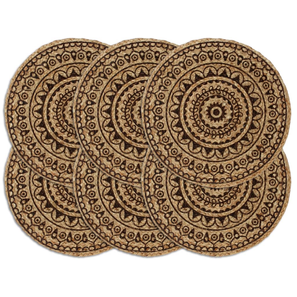 Napperons 6 pcs Marron foncé 38 cm Rond Jute