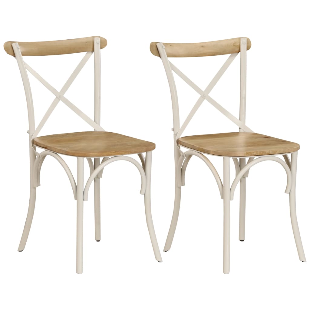 Chaises à dossier croisé lot de 2 blanc bois de manguier solide