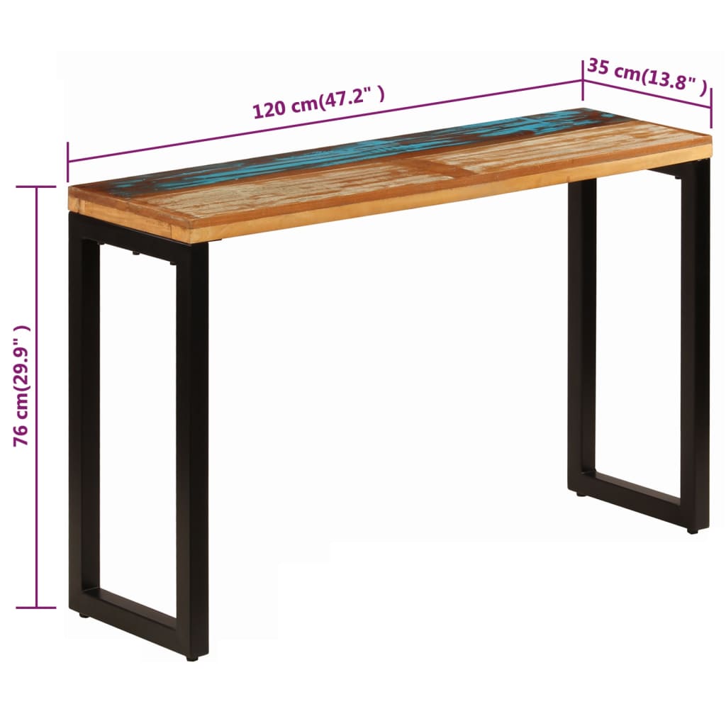 Table console 120x35x76 cm Bois de récupération solide et acier