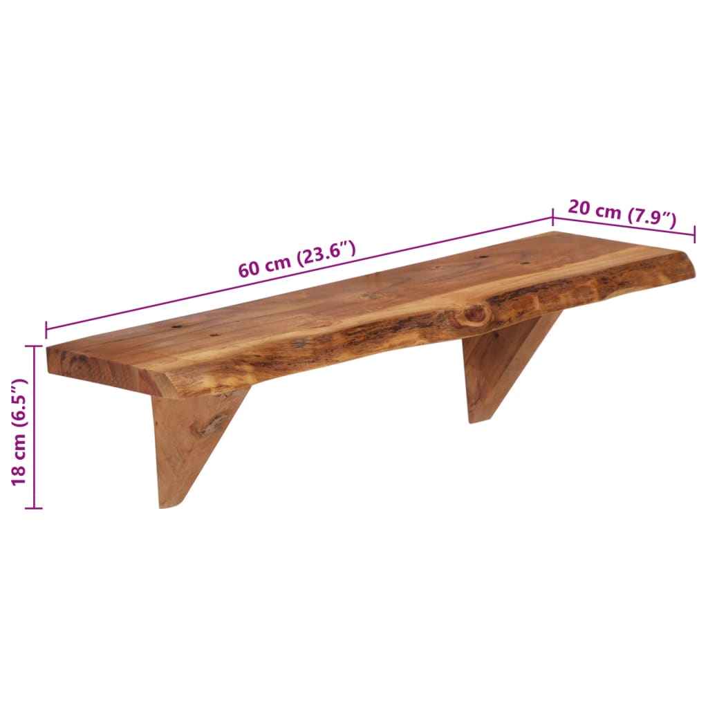 Étagères murales 2 pcs 60x20x18 cm Bois d'acacia massif