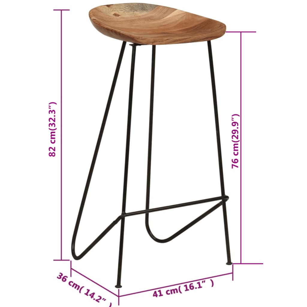 Tabourets de bar lot de 2 bois d'acacia massif