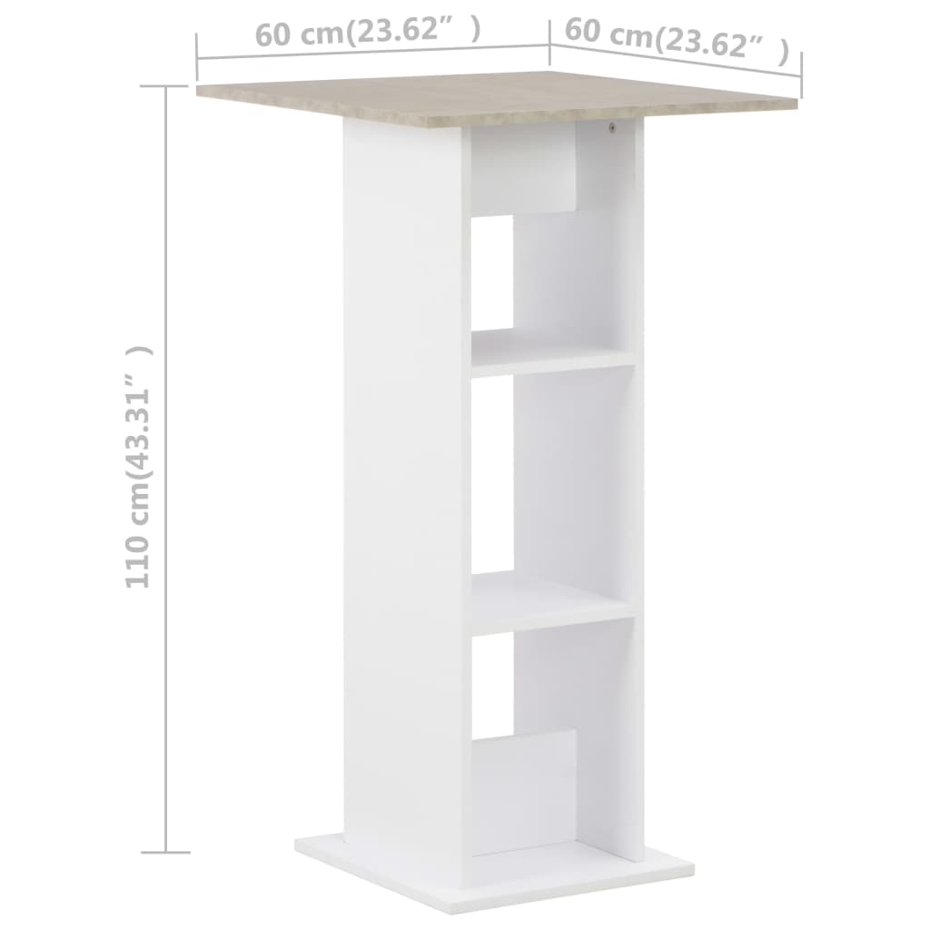 Table de bar Blanc et béton 60x60x110 cm