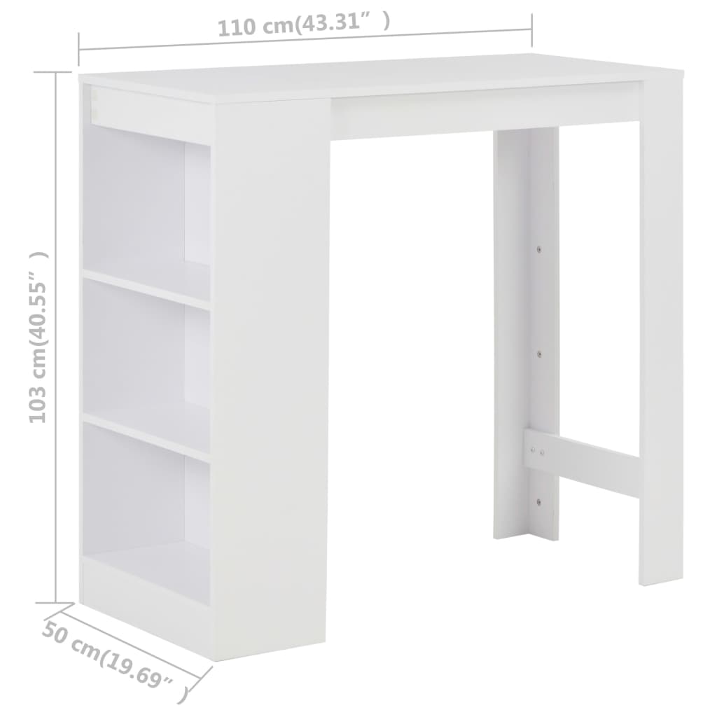 Table de bar avec étagère Blanc 110x50x103 cm